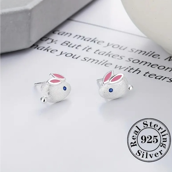 Sterling Silver Bunny Rabbit Stud Earrings - Picture 2 of 5